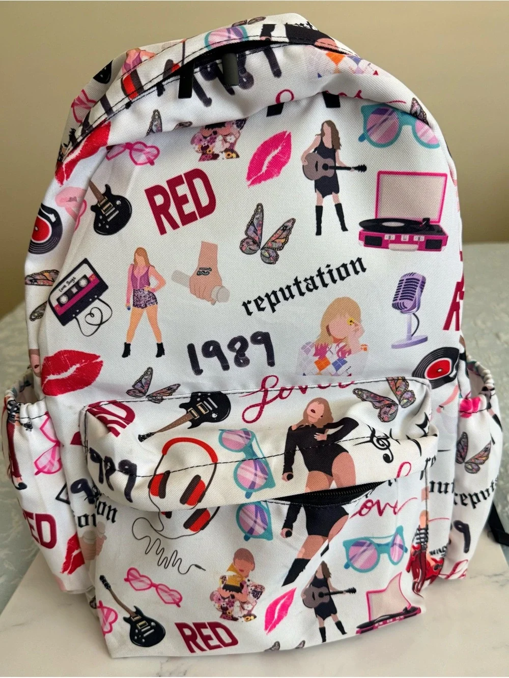 Kids Taylor Swift White & Pink Patterned Music-Themed Backpack